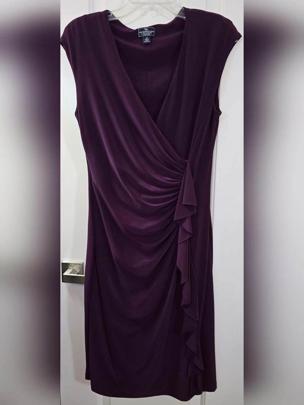 American Living Plum Purple Ruched Ruffle Surplice Dress Size 12